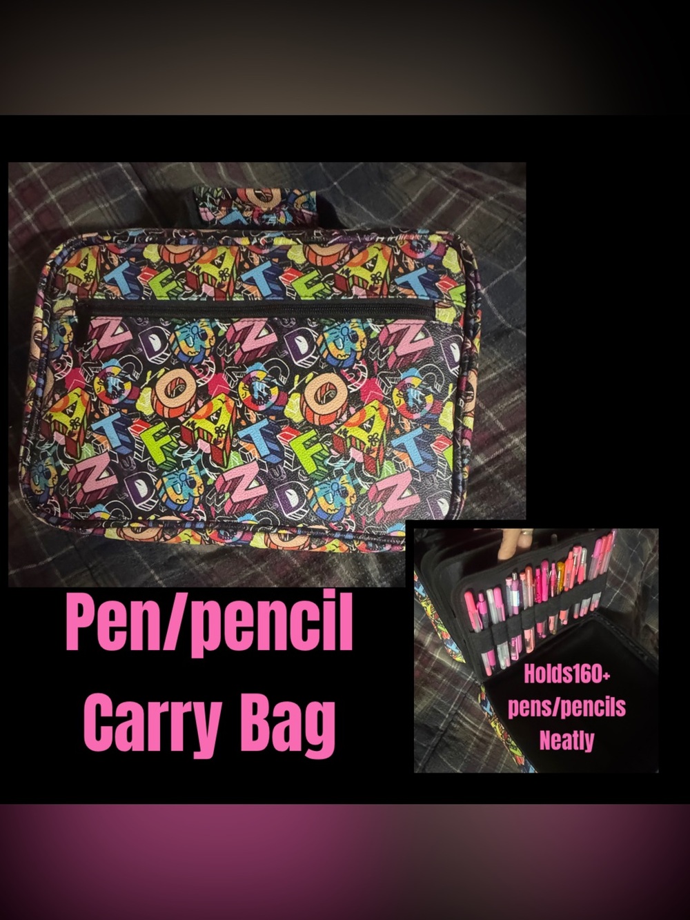 Art colored pencil/gel pen/marker carry bag holds 160+ pens/pencils organized